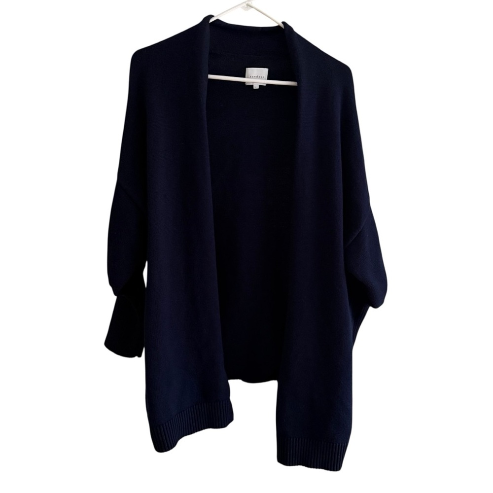 Sundays Cardigan Oversized Open Front Wool Blend Navy Pockets Coastal Size 2